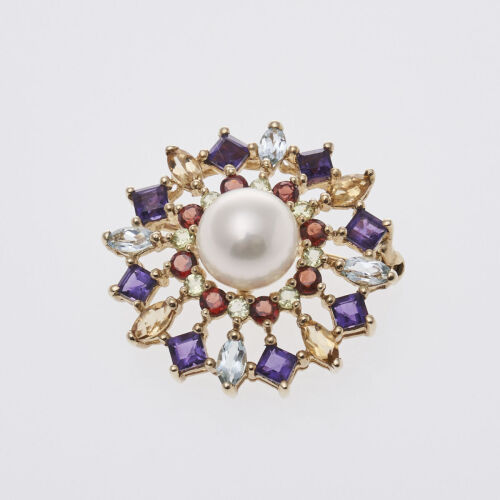 9ct Multi-Gem Flower Brooch
