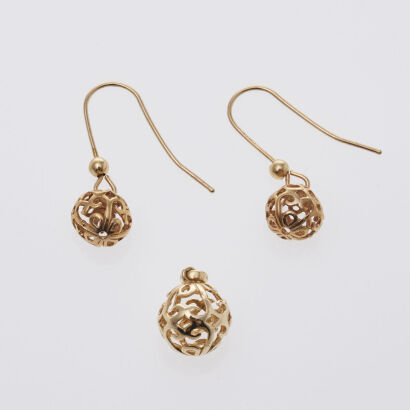 9ct Filigree Ball Earring and Pendant Set