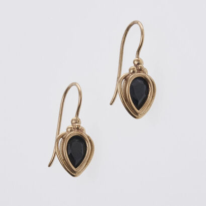 9ct Black Stone Hook Earrings