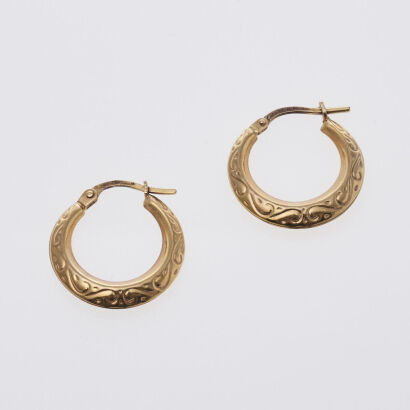 9ct Gold Patterned Hoop Earrings