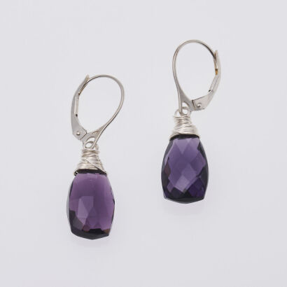 Stg Silver, Purple Bead Drop Earrings