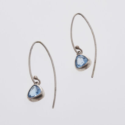 Stg Silver, Triangle Shaped Topaz Earrings