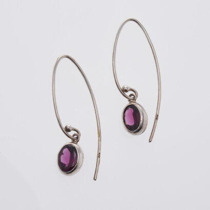 Stg Silver, Oval Rhodolite Garnet Earrings