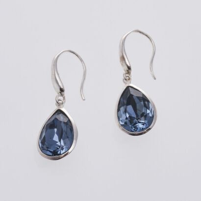 Stg Silver, Blue Stone Hook Earrings