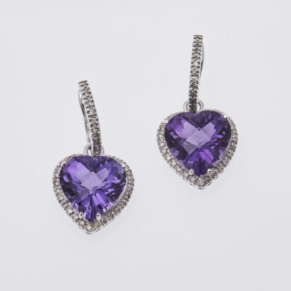 18ct Diamond and Amethyst Earrings