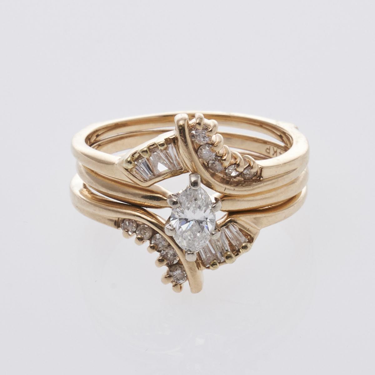 Amazon.com: Dazzlingrock Collection Round White Diamond Cluster Style  Matching Wedding Trio Ring Set for Him & Her (0.30 ctw, Color I-J, Clarity  I2-I3) in 10K Yellow Gold, Women size 4 and Men
