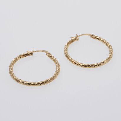 18ct Engraved Hoop Earrings