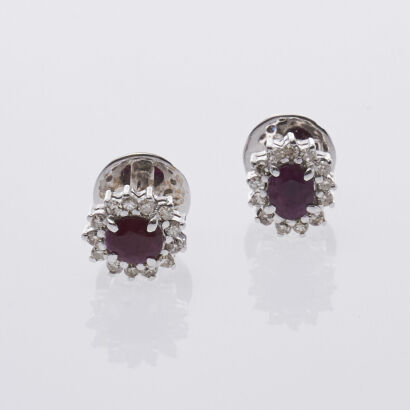 14ct White Gold Ruby and Diamond Earrings