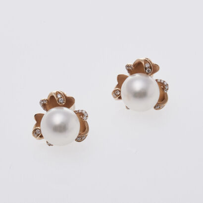 18ct Gold Pearl and Diamond Earrings