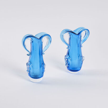 A Pair of Murano Blue Glass Vases