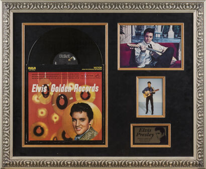 An Elvis Presely Signed Lobby Card Framed with an Album