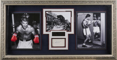 A Rocky Marciano Framed Signature with Photos