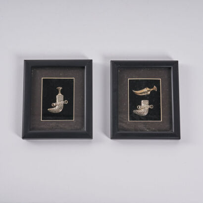 A Pair of Framed Sterling Silver Miniature Weapons