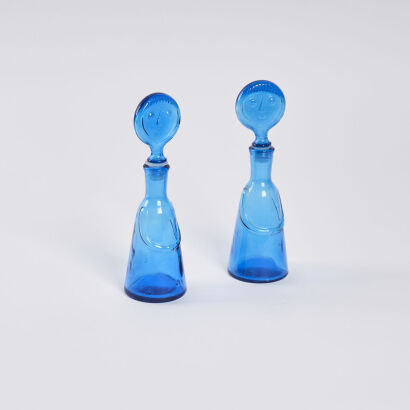 A Pair of Blue Vintage Erik Höglund Decanter Women for Kosta Boda