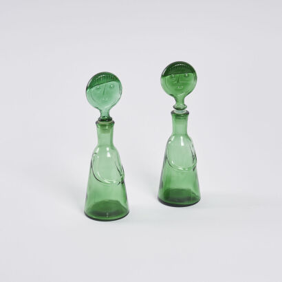 A Pair of Green Vintage Erik Höglund Decanter Women for Kosta Boda