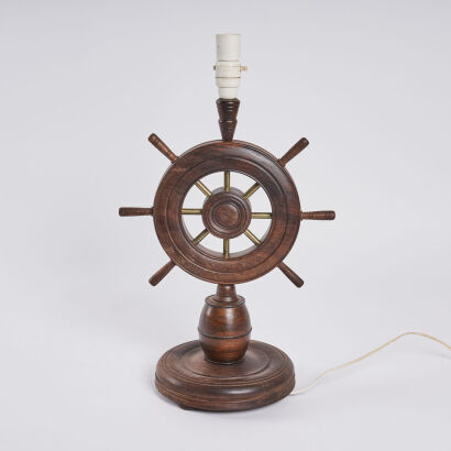 A Faux Ships Wheel Table Lamp