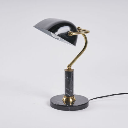 A Black & Gold Bankers Lamp with Marble Base