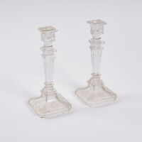 A Unusal and Rare Pair of Pressed Glass Candlesticks