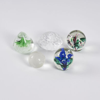 A Collection of Five Assorted Art Glass Paperweights