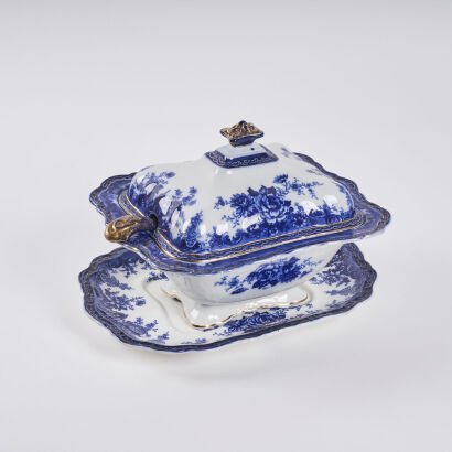 A Victorian Blue & White Tureen and Tray