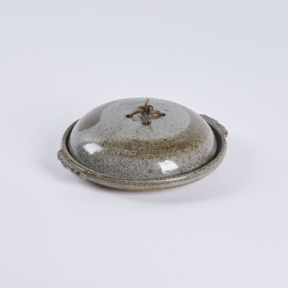 A Japanese Lidded Ceramic Dish with Seaweed Handle