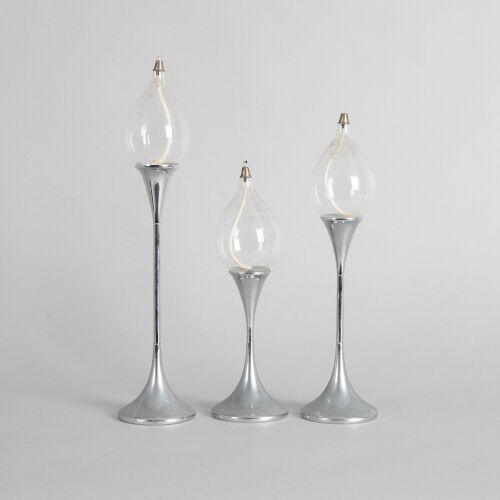 A Trio of Clear Drops Oil Lamps By Freddie Andersen