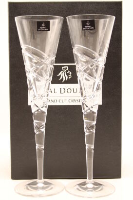 (1) Two Royal Doulton Saturn Nouveau Champagne Flutes Sold as One Lot