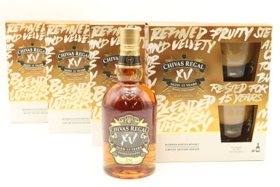 (4) Chivas Regal XV 15 Year Old, Blended Scotch Whisky, With Two Glasses, 40% ABV (GB)