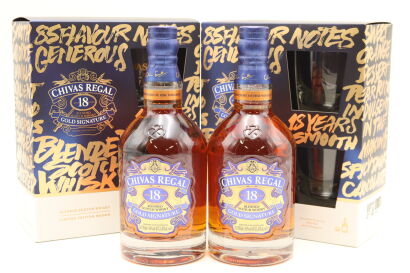 (2) Chivas Regal 18 Year Old, Blended Scotch Whisky, With Two Glasses, 40% ABV (GB)