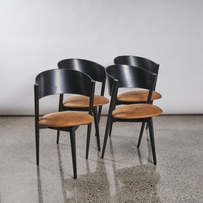 A Set Of Four Mid-Century Tripod Chairs With Formed Ply Back