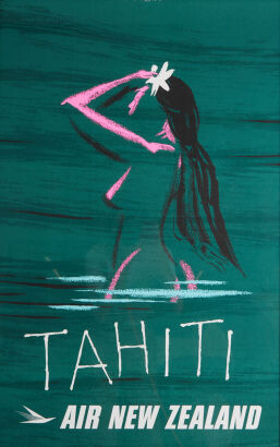 An Original Arthur Aldred Thompson 'Tahiti' Lithographic Poster for Air New Zealand