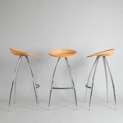 A Set of Three Lyra Stools by Group Italia in Beech