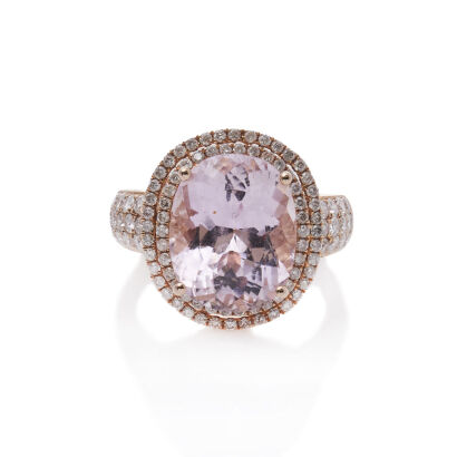 A 8.80ct Kunzite and Diamond Ring in 18ct RG.