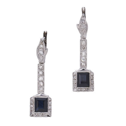 14ct Antique Sapphire and Diamond Drop Earrings