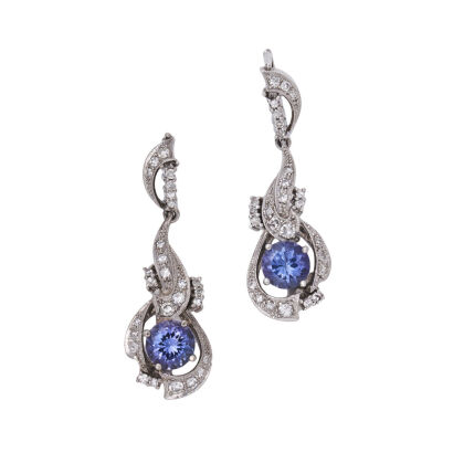 14ct Tanzanite and Diamond Drop Earrings