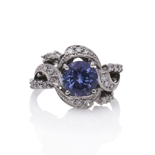 14ct Modern Tanzanite and Diamond Ring