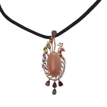 18ct Multi-gemstone Peacock Pendant