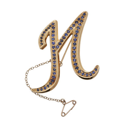 18ct Stylised Letter "N" Sapphire Brooch