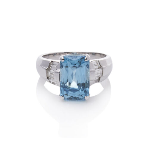 Platinum Blue Zircon and Diamond Ring