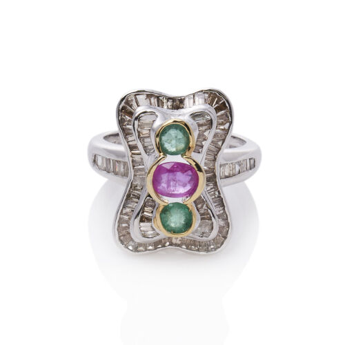 18ct Multi-colour Gemstone and Diamond Ring