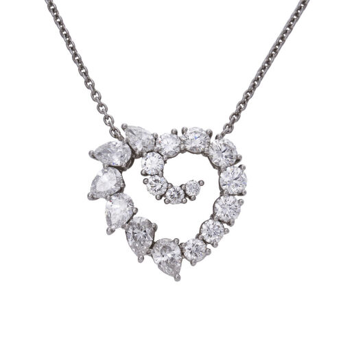 Platinum Harry Winston Heart Diamond Pendant, 3.77 carats total diamond weight