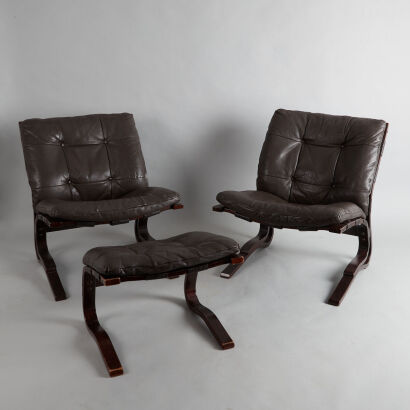 A Pair of Ingmar Relling for Westnofa Cantlevered Chairs and Footstool