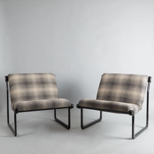 A Pair of Upholstered Sling Form Chairs