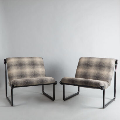 A Pair of Upholstered Sling Form Chairs