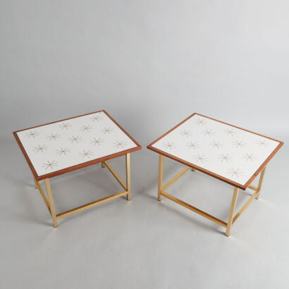 A Pair of 1960s Atomic Pattern Sidetables by Drexel USA