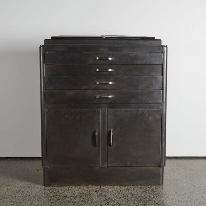 A French Art Deco Marble Topped Metal Dentist Cabinet