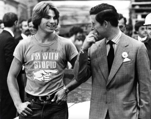 Prince Charles with "I'm with Stupid" T-Shirt