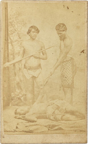 J. W. ALLEN, DUNEDIN Three Māori men enacting a fight scene