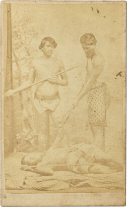 J. W. ALLEN, DUNEDIN Three Māori men enacting a fight scene