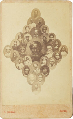 SAMUEL CARNELL, NAPIER Promotional card with Māori portraits. At centre is Hauhau chief Kereopa